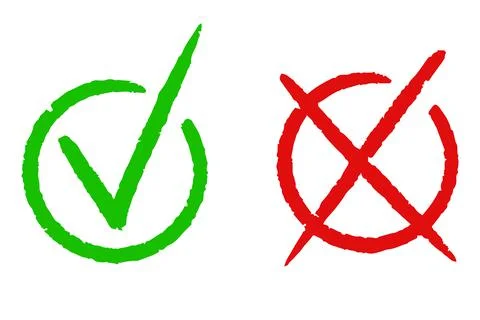 Illustration of hand drawn check marks. Tick and cross. Stock Illustration