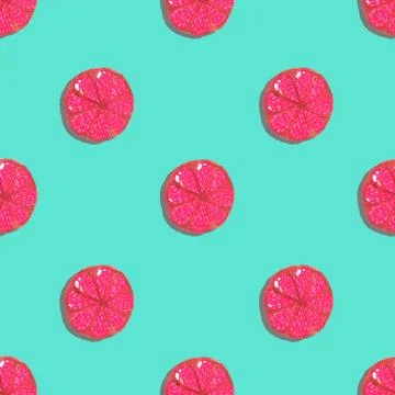 Illustration of hand drawn seamless pattern citrus grapefruit on blue backgro Stock Illustration