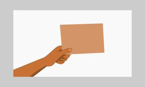 Illustration of a hand holding a blank rectangular paper on a white background Stock Illustration