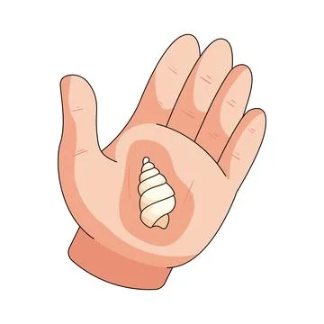 Illustration of hand holding a small seashell Stock Illustration