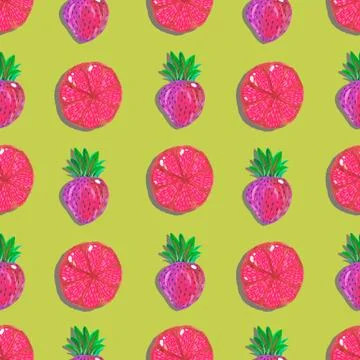 Illustration of hand painted seamless pattern citrus grapefruit bright strawb Stock Illustration