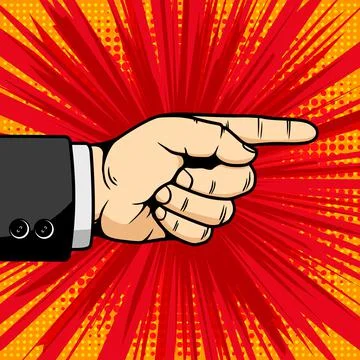 Illustration of hand with pointer sign in comic book style. Design element fo Stock Illustration