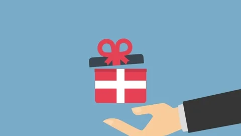 Illustration of a Hand Presenting a Gift Box with Ribbon on Blue Background Stock-Footage 341920210