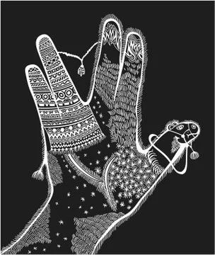 Illustration of hand with stylized camel inside イラスト素材