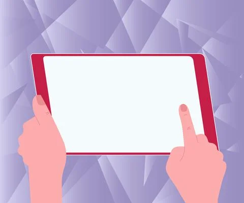 Illustration Of A Hand Using Big Tablet Searching Plans For New Amazing Ideas イラスト素材