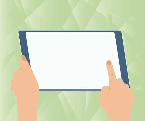 Illustration Of A Hand Using Big Tablet Searching Plans For New Amazing Ideas イラスト素材