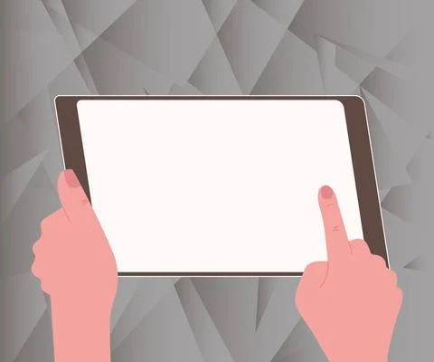 Illustration Of A Hand Using Big Tablet Searching Plans For New Amazing Ideas Illustrazione stock