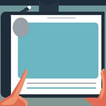 Illustration Of A Hand Using Big Tablet Searching Plans For New Amazing Ideas Illustrazione stock