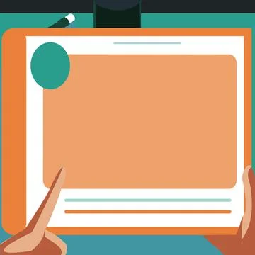 Illustration Of A Hand Using Big Tablet Searching Plans For New Amazing Ideas Illustrazione stock