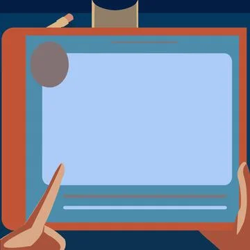 Illustration Of A Hand Using Big Tablet Searching Plans For New Amazing Ideas 스톡 일러스트