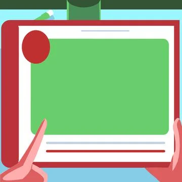 Illustration Of A Hand Using Big Tablet Searching Plans For New Amazing Ideas Stock Illustration