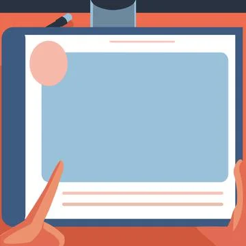 Illustration Of A Hand Using Big Tablet Searching Plans For New Amazing Ideas Stock Illustration