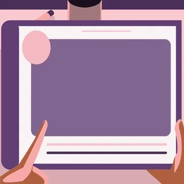 Illustration Of A Hand Using Big Tablet Searching Plans For New Amazing Ideas Illustrazione stock