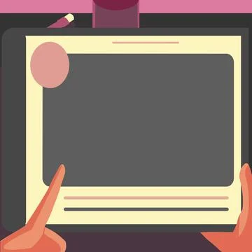 Illustration Of A Hand Using Big Tablet Searching Plans For New Amazing Ideas Illustrazione stock