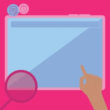 Illustration Of A Hand Using Big Tablet Searching Plans For New Amazing Ideas Illustrazione stock