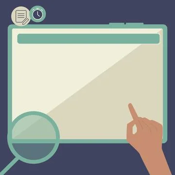 Illustration Of A Hand Using Big Tablet Searching Plans For New Amazing Ideas イラスト素材