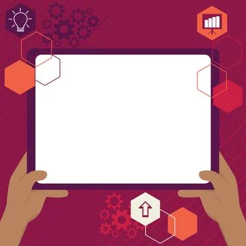 Illustration Of A Hand Using Big Tablet Searching Plans For New Amazing Ideas Illustrazione stock