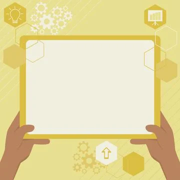 Illustration Of A Hand Using Big Tablet Searching Plans For New Amazing Ideas Stock Illustration