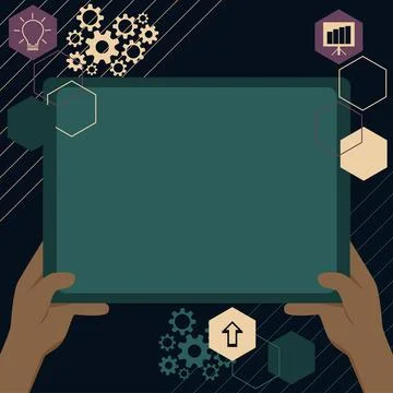Illustration Of A Hand Using Big Tablet Searching Plans For New Amazing Ideas Illustrazione stock