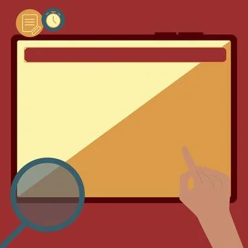 Illustration Of A Hand Using Big Tablet Searching Plans For New Amazing Ideas Stock Illustration