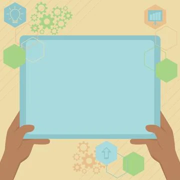 Illustration Of A Hand Using Big Tablet Searching Plans For New Amazing Ideas Illustrazione stock