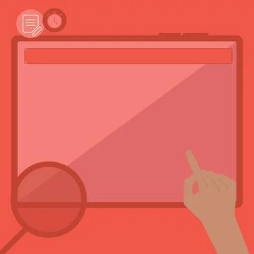 Illustration Of A Hand Using Big Tablet Searching Plans For New Amazing Ideas イラスト素材