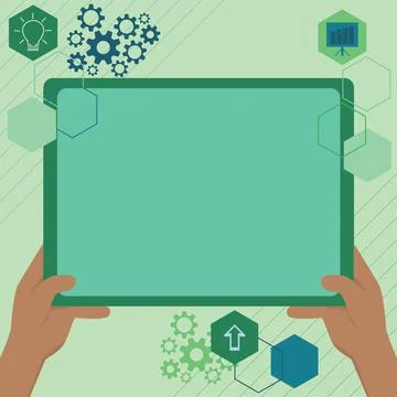 Illustration Of A Hand Using Big Tablet Searching Plans For New Amazing Ideas Illustrazione stock