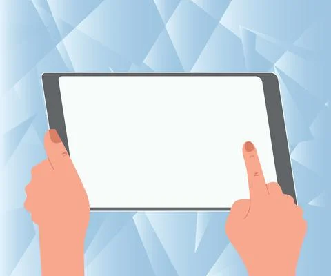 Illustration Of A Hand Using Big Tablet Searching Plans For New Amazing Ideas Stock Illustration
