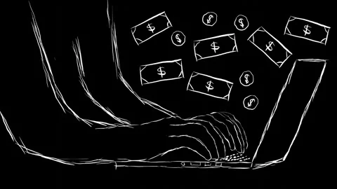 An illustration of a hand using a laptop Video stock 285665778