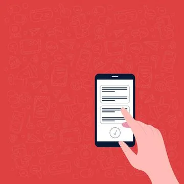 Illustration Of Hand Using Smart Phone Texting New Important Message Ready To Stock Illustration