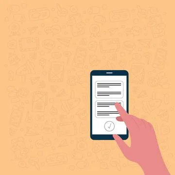 Illustration Of Hand Using Smart Phone Texting New Important Message Ready To Stock Illustration