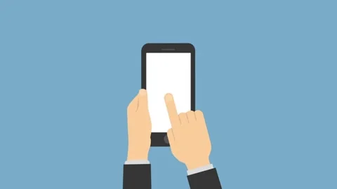 Illustration of Hands Interacting with Touchscreen Smartphone on Blue Backg.. Stock Footage 341920143