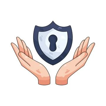 Illustration of Hands protecting a shield Stock Illustration