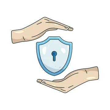 Illustration of Hands Protecting Shield Stock Illustration