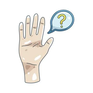 Illustration of Hands raised with a question mark bubble Stock Illustration