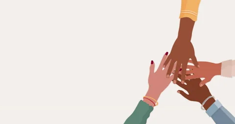 Illustration of hands on top of each other in a circle of multiethnic people Stock Footage 149301001