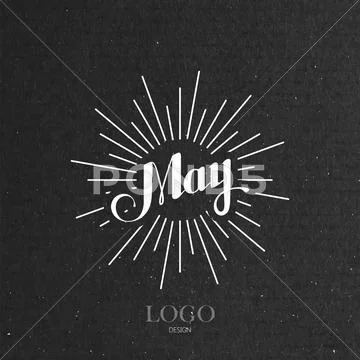 Illustration of handwritten May retro label with light rays Stock Illustration