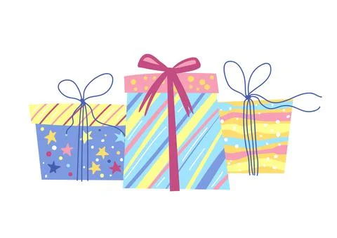 Illustration of Happy Birthday gift boxes. Celebration or holiday item. Stock Illustration