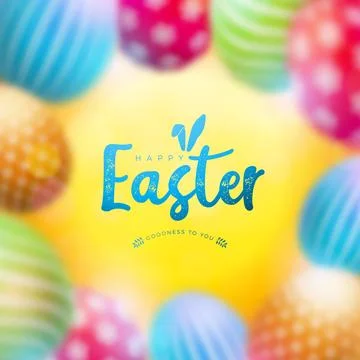 Illustration of Happy Easter Illustration with Painted Egg and Spring Leaves  Stock Illustration