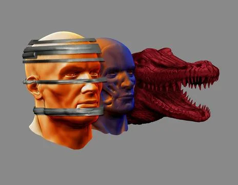 Illustration, head, ecorche, crocodile, 3D graphics, digital graphics, creative, Stock Illustration