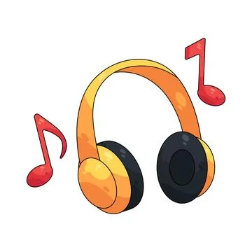 Illustration of Headphones with music notes Stock Illustration
