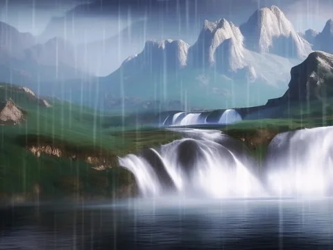 Illustration hevy rain in mountain range Stock Footage 242453981