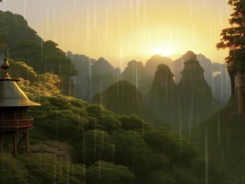 Illustration hevy rain in mountain range Stock Footage 242453995