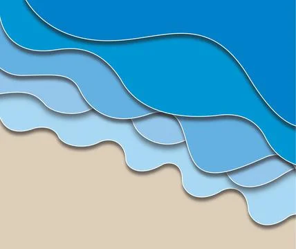 Illustration, high angle view. 5 layers white edged blue ocean waves Stock Illustration