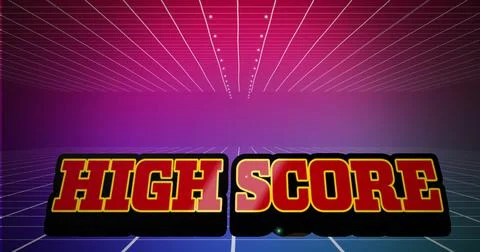 Illustration of high score text with grid pattern against gradient background, Stock Illustration