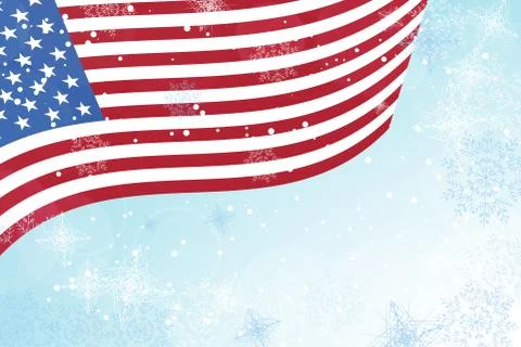 Illustration of holiday gradient light blue background with waving flag, snow Stock Illustration