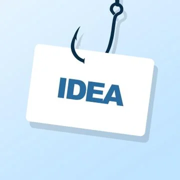 Illustration of hook with idea tag on light blue background. Illustrazione stock