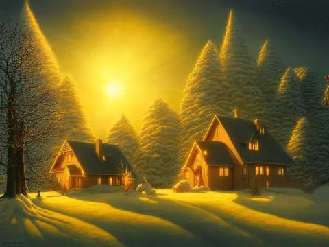 Illustration of a house and a Christmas tree in the mountains Illustrazione stock