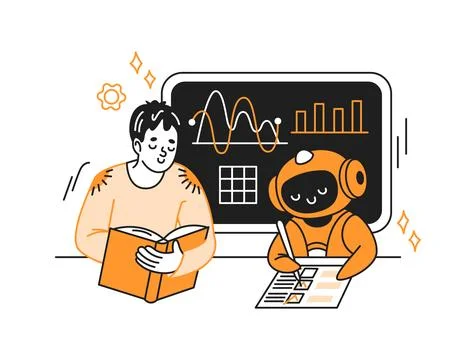 Illustration of Human and Robot Learning Together Illustrazione stock