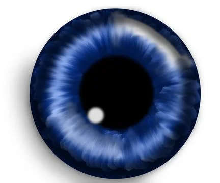 Illustration of a human blue iris. Dark blue or navy eye. Digital artwork Stock Illustration